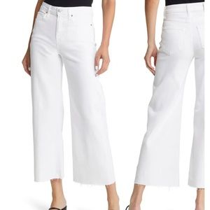 Paige Anessa High Waist Raw Hem Wide Leg Jeans white